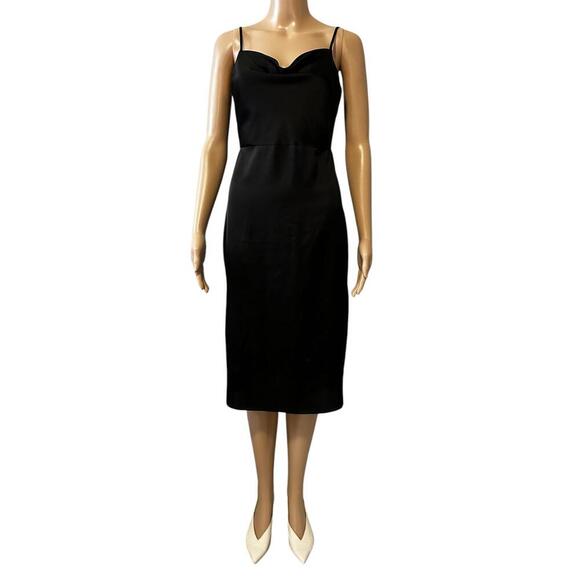 Elegant Black Satin Midi Dress - Perfect for Any Occasion - Picture 1 of 6